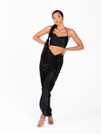 Front Drawstring Satin Long Dress