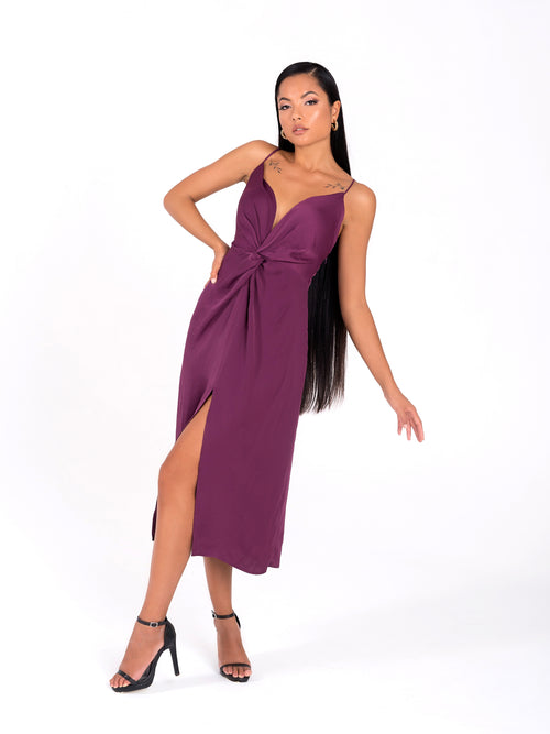Elegant Front Twist Midi Dress