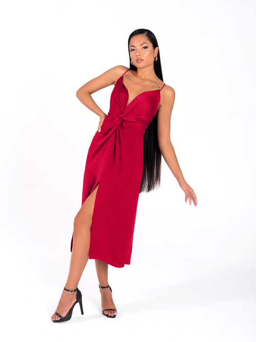 Elegant Front Twist Midi Dress