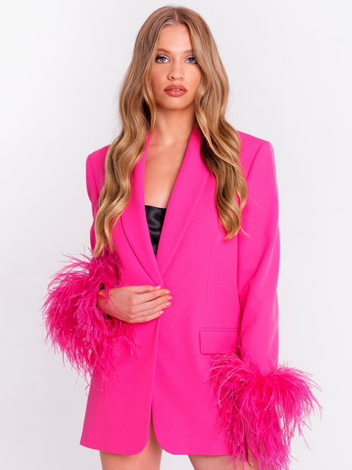 Hot Pink Oversize Blazer with Feathers