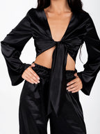 Satin Tie Front Crop Top