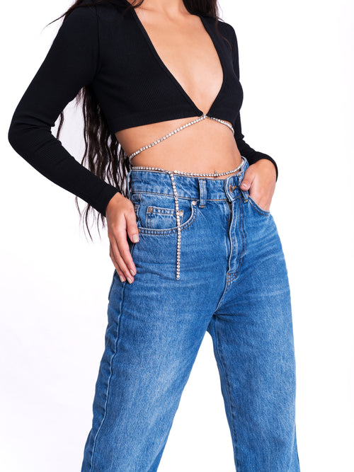 Rhinestone Strap Crop Top