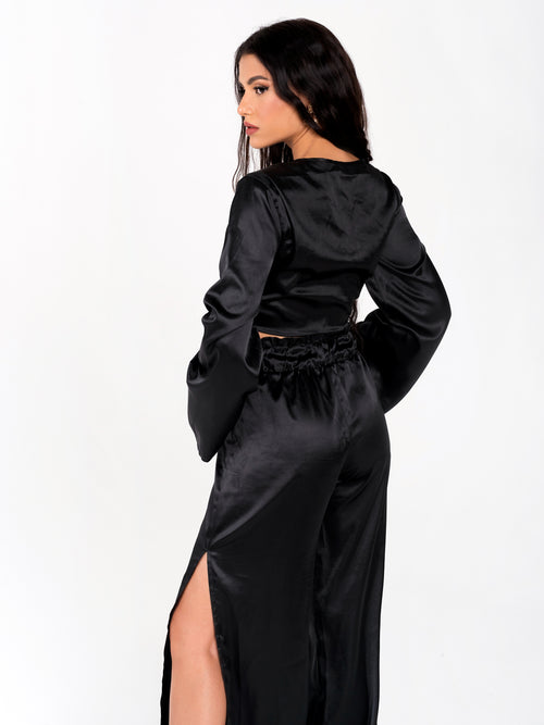 Satin High Slit Trousers